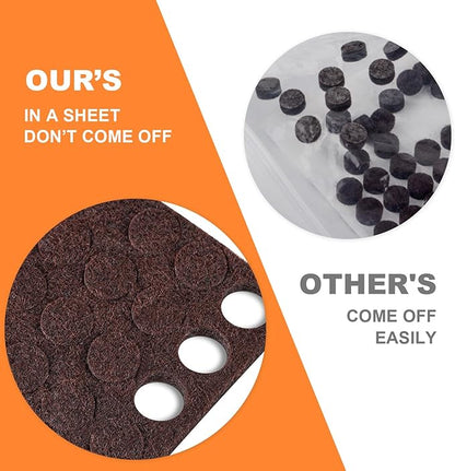 Felt Cabinet Door Bumpers-Small Felt Pads for Cabinet Doors, 3/8" Diameter 100PCS, 3mm Thick Self Adhesive Brown