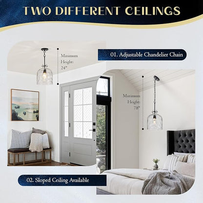 Modern Black Glass Pendant Light – 10-Inch Wide Single Dome Light Fixture, 1-Light E26 Ceiling Hanging Lamp for Kitchen Island, Dining Room, Hallway