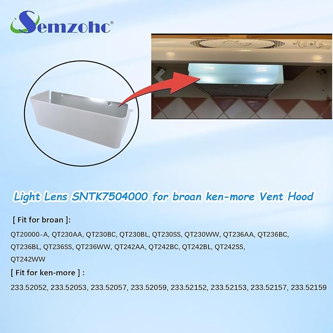 SNTK7504000 Range Vent Hood Light Lens Replacement replaces SNTK7504000, K7613000, K7504000, K7613-000, NTK7504000, 949658, AP3378324 fit for Bro-an qt20000 & Ken-more Range Hood