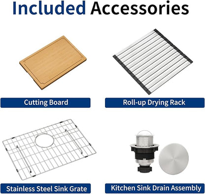 LQS 23 Inch Undermount Kitchen Sink, 16 Gauge Stainless Steel Undermount Kitchen Sink, 10" Smart Workstation Ledge With Abundant Accessories, R10 Corner and X-Shaped Drain Line