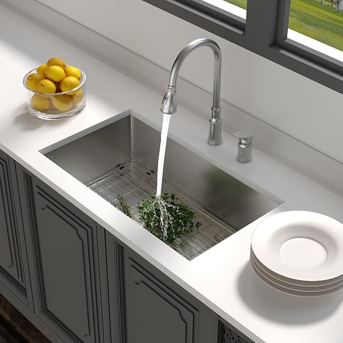 32 Undermount Kitchen Sink - Lordear 32x19 Inch Undermount Sinks Stainless Steel 16 Gauge Single Bowl Under Counter Basin Round Corner Handmade Sinks
