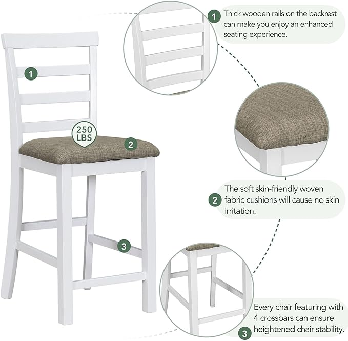 5-Piece Multi-Functional Counter Height Dining Table with 4 Chairs, Kitchen Table Set for 4, Rustic Style Dining Room Table Set with Bar Wine Compartment and Wineglass Holders, Brown + White Wash