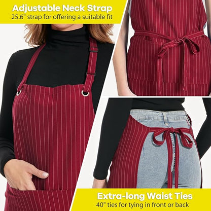ROTANET Stripe Stretch Apron for Men Women Chef Big and Tall Large Striped Aprons with Pockets for Kitchen Cooking Waterproof