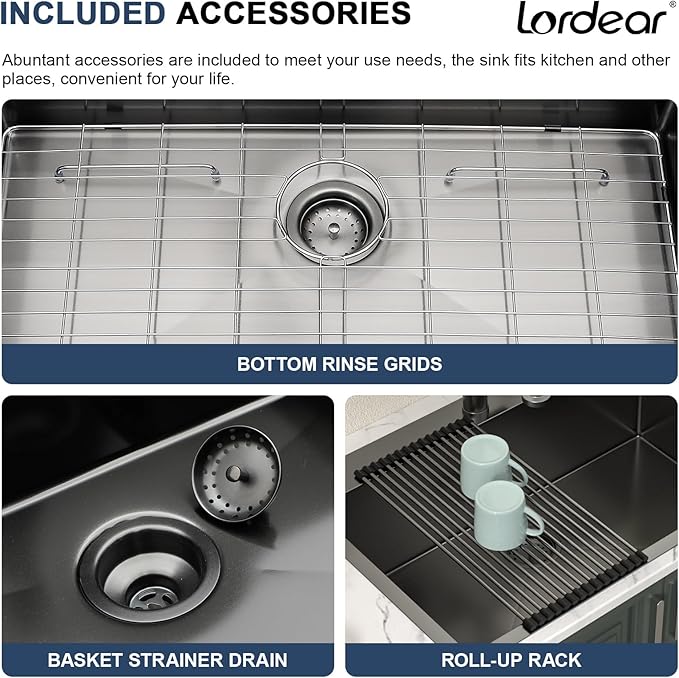 Lordear 25 Drop In Kitchen Sink 25 x 22 inch Gunmetal Black Drop Sink 16 Gauge Stainless Steel Single Bowl Topmount Over Counter Bar Prep Kitchen Sinks Basin