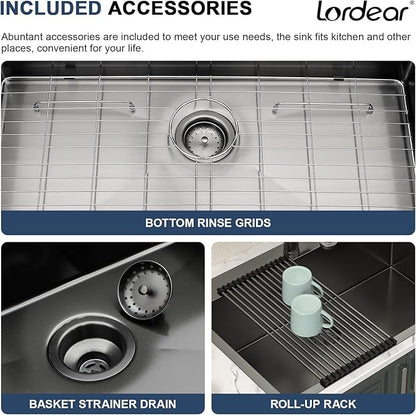 Lordear 25 Drop In Kitchen Sink 25 x 22 inch Gunmetal Black Drop Sink 16 Gauge Stainless Steel Single Bowl Topmount Over Counter Bar Prep Kitchen Sinks Basin