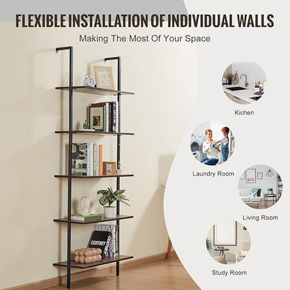 VEVOR Industrial Square Pipe Shelf, 5 Tier 17.3x11.8in, Wall-Mount Floating Rustic Wood Shelves Bracket Display Bookshelf,Storage Rack Sundries Holder for Kitchen Bedroom Bathroom Living Room, Black