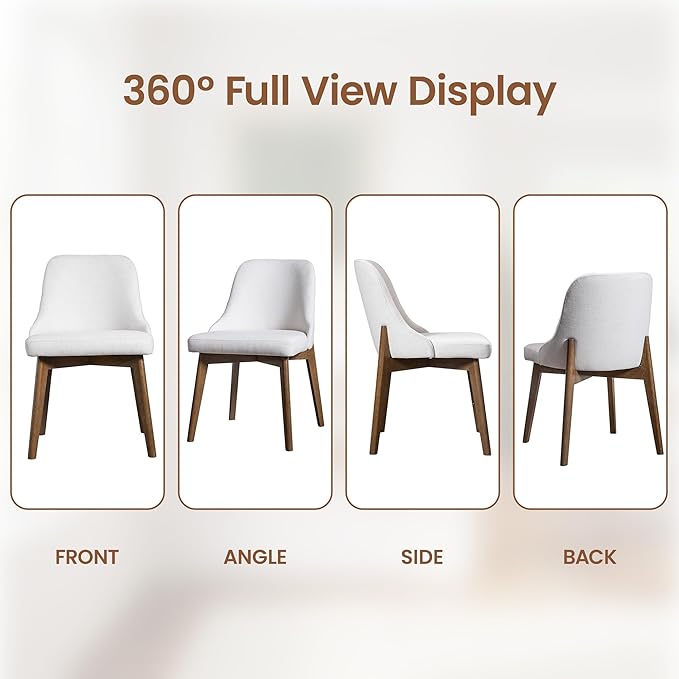 Casaphoria Dining Chairs Set of 2, Mid Century Modern Upholstered Kitchen Chairs with Solid Wood Legs, Ergonomic Accent Side Chair for Living Room, Desk, Bedroom and Vanity, Beige and Oak