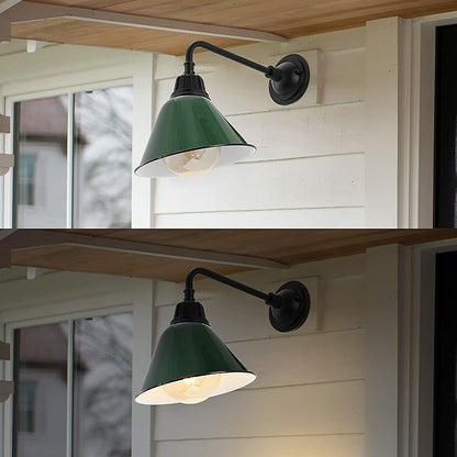 JONATHAN Y 9.63" Green/Black 1-Light Farmhouse Outdoor Sconce, Industrial LED Wall Light, Gooseneck Arm Barn Lamp with Metal Bell Shade for Porch, Patio, Kitchen, LED Bulb Included (JYL7612F)