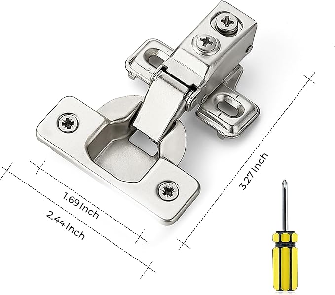 Ravinte 4 Pack 2 Pairs 1/2 Inch Overlay Brushed Nickel Short Arm Kitchen Cabinet Hinges,Soft Close 105 Degree Concealed Hinges with Screwdriver and Mounting Screws Used for Face Frame Door