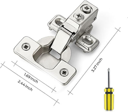 Ravinte 4 Pack 2 Pairs 1/2 Inch Overlay Brushed Nickel Short Arm Kitchen Cabinet Hinges,Soft Close 105 Degree Concealed Hinges with Screwdriver and Mounting Screws Used for Face Frame Door