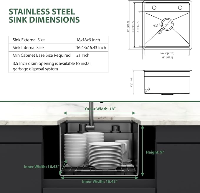 18x18 Inch Outdoor Sink Black Undermount RV Sink Workstation NANO PVD 16 Gauge Stainless Steel Single Bowl Handmade Outdoor Kitchen Sinks With Folding Faucet 18"x18"x9"