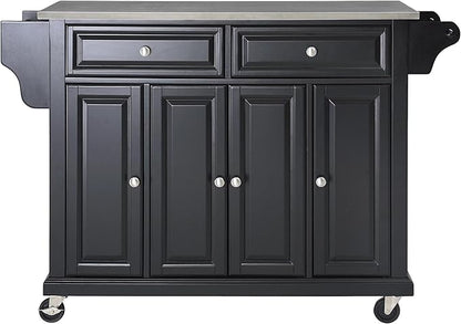 Crosley Furniture Full Size Stainless Steel Rolling Kitchen Island Storage Cart, Microwave Stand, Spice Rack, Black