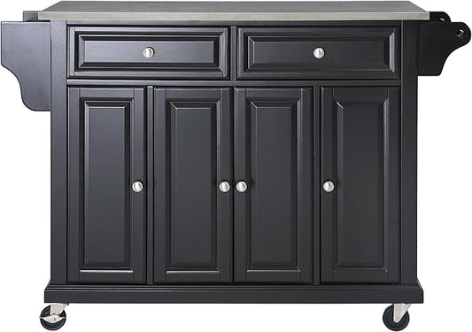 Crosley Furniture Full Size Stainless Steel Rolling Kitchen Island Storage Cart, Microwave Stand, Spice Rack, Black