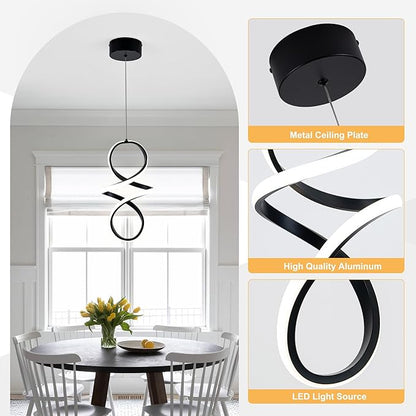 MAYNA Spiral Led Pendant Light Fixture,18W Modern Led Chandelier, 4000K Adjustable Height Hanging Light Fixture for Kitchen Living Room Bedroom Cafe Table, 1 Pack (Black)