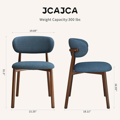 Kitchen Dining Chairs Set of 6 Modern Soft Linen Farmhouse Dining Room Chair, Blue/Walnut