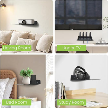 Steel Floating Shelves for Wall,Small Wall Shelf，Suitable for Bedroom, Living Room, Bathroom, Kitchen, Office (Black, 2Pack 9.06x6.89 in)