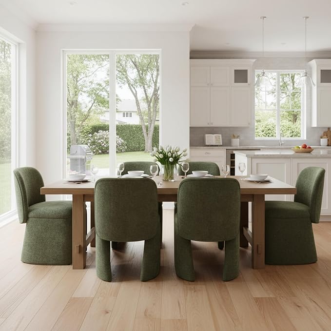 Hyfirm Modern Upholstered Dining Chairs Set of 6, Chenille Accent Side Dining Chairs Armless Kitchen Chair Parsons Chairs with Curved Back for Kitchen Dining Room Living Room, Moss Green