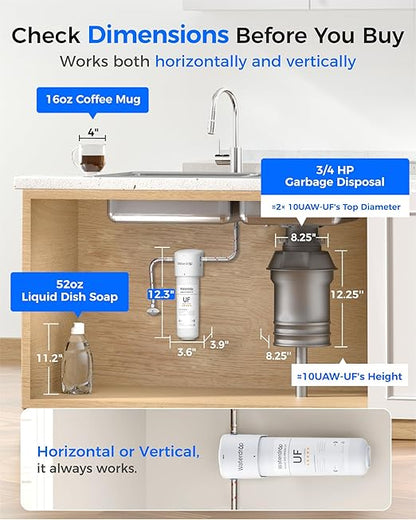 Waterdrop 10UAW-UF 0.01 μm Ultra Filtration Under Sink Water Filter System, 1 Year, Reduces Lead, Chlorine, Bad Taste & Odor, Connects Directly to Your Faucet