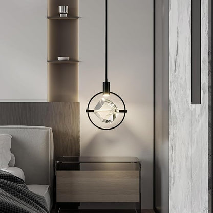 Modern Crystal Pendant Light in Black Mini Dimmable Integrated LED Light Fixtures Metal Rod Ceiling Black Chandelier for Kitchen Island Bedroom Dining Room Bar(1-Lights)