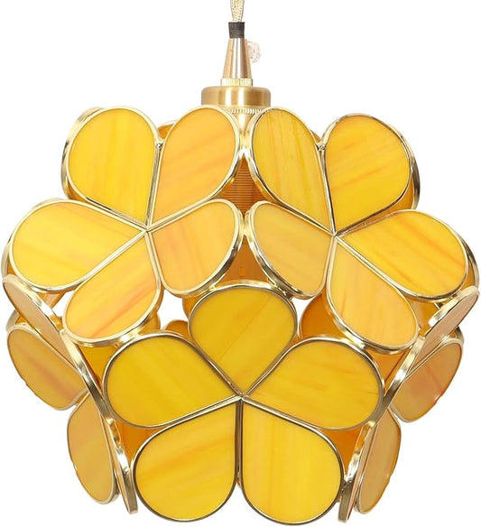 Bieye L10933 Petals Tiffany Style Stained Glass Ceiling Pendant Light with 8-inch Wide Lampshade (Yellow, 8" Cherry Blossom)