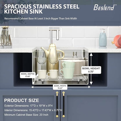 Outdoor Sink and Faucet - Beslend 17x19x9 Inch Undermount Bar Sink With Folding Faucet and Cover 16 Gauge Stainless Steel Single Bowl Sink Indoor Outdoor