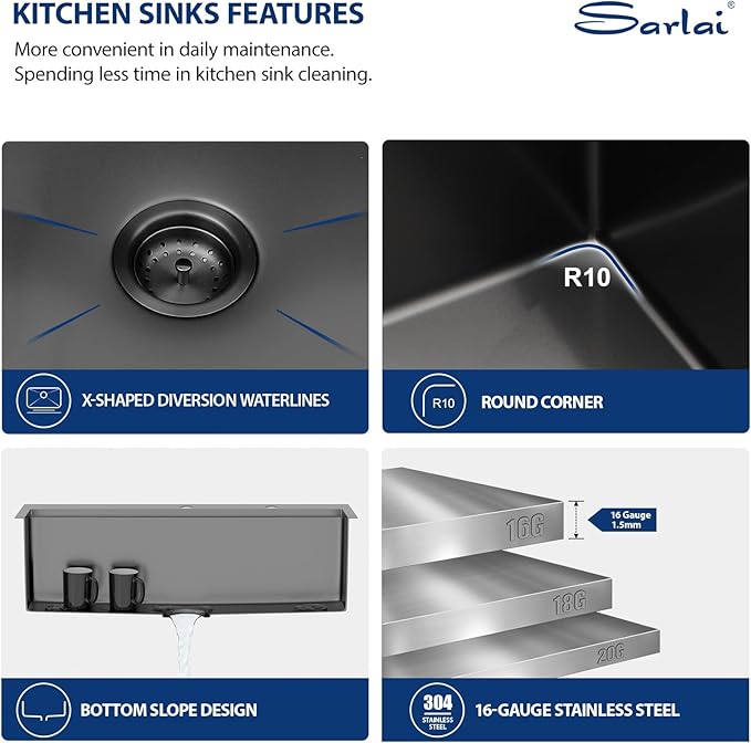 Sarlai 30 Drop Kitchen Sink Black Stainless Steel - 30 x 22 Inch Kitchen Sink Drop In Topmount Ledge Workstation 16 Gauge Gunmetal Black Stainless Steel Single Bowl Over Counter Sinks With Accessories