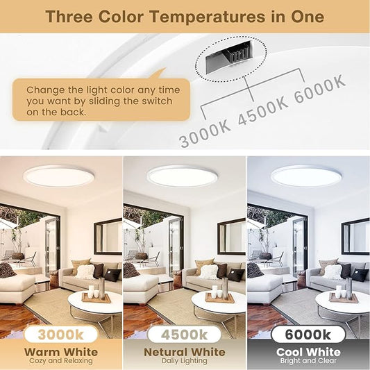 LED Flush Mount Ceiling Lights Dimmable 12Inch 3200LM 24Watt, 3000K 4500K 6000K, Low Profile Surface Mount Super Slim Light Fixtures, Thin Flat LED Panel Lights for Bedroom Bathroom Hallway, 4 Packs