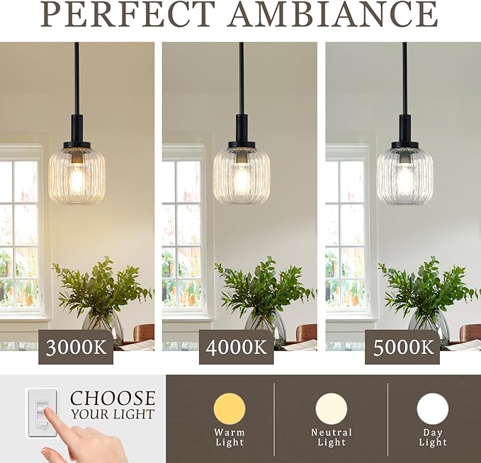 Glass Pendant Lights Kitchen Island 2 Pack, 5.9" Black Modern Pendant Light with Clear Glass and Rods, Mini Hanging Lighting for Kitchen Sink Bathroom Bedroom, OS-YQ7749-2PBK