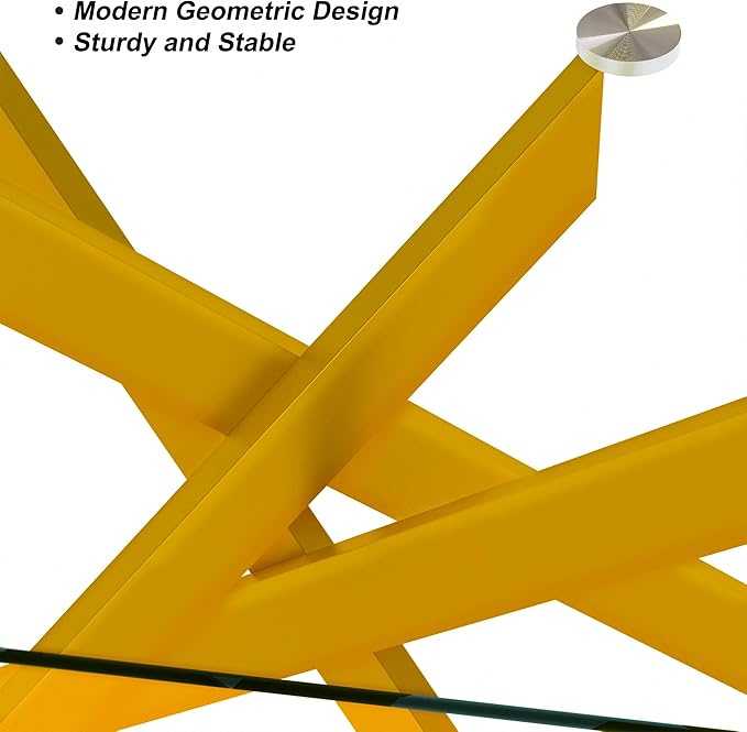Dining Table with Tempered Glass Top, Modern Glass Dining Room Table Rectangle, Gold Geometric Metal Leg, Kitchen Table 51" L x 29.5" W x 30" H, Gold