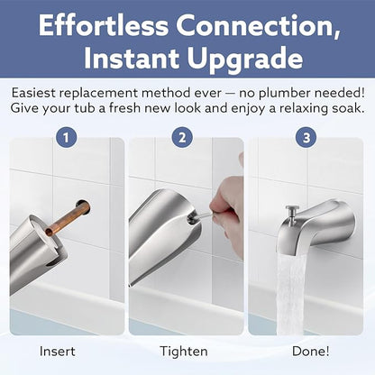 Tub Spout with Diverter – Slip-Fit Bathtub Faucet Spout Replacement, 1/2” Copper Pipe Connection, Easy to Install, Universal for Bathroom Shower (Brushed Nickel)
