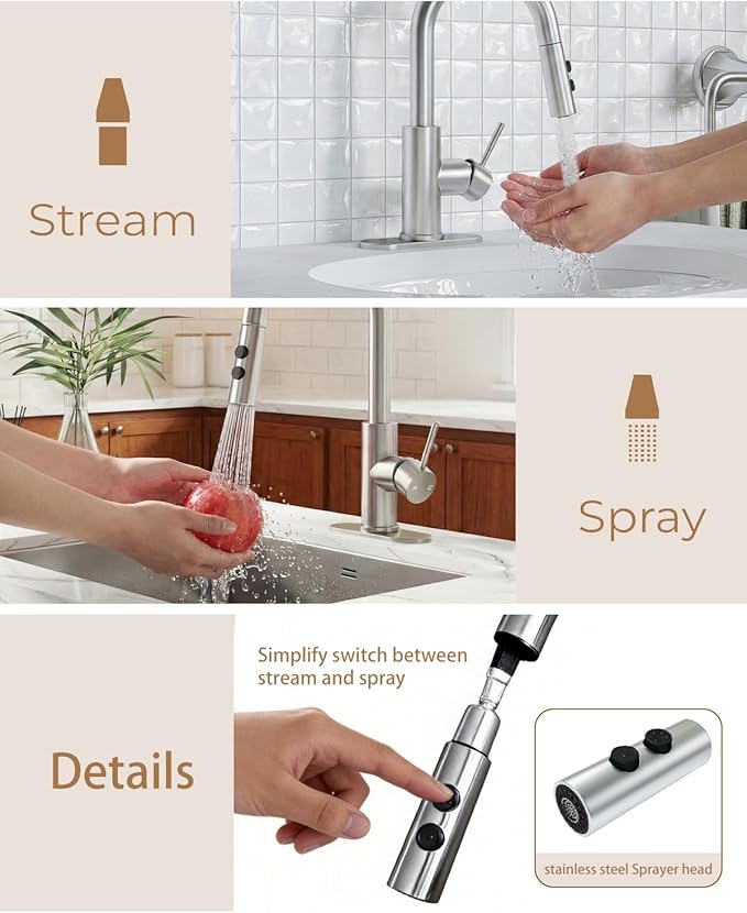 Fransiton Bathroom Faucets with Pull Down Sprayer, Bar Sink Faucet Single Hole for Kitchen Campers with Pop-Up Drain Hose, Suitable for Farmhouse Vanity Lavatory