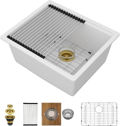 21"x18" Undermount Bar Sink Workstation - 21 Inch Granite Composite White Quartz Classic Single Bowl Under Counter Small Prep Rv Sink All-In One #TLGU-139