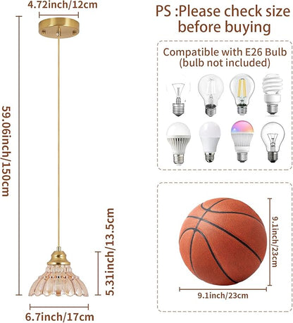 Vintage Pendant Lights Kitchen Island,Gold Pendant Light with Amber Glass Lampshade,Adjustable Hanging Light Fixture for Dining Room,Mini Chandeliers for Kitchen,Bedroom,Bathroom,Hallway