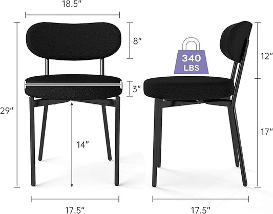 Murago Dining Chairs Set of 2 pcs, Boucle Comfortable Upholstered Seat Fabric with Curved Backrest, Mid Century Modern Contemporary Scandinavian Designer Chairs Ideal for Dining Room, Kitchen, Black