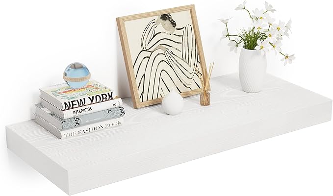 Heimlove 24 x 12 Inch Deep Floating Shelves Wall Mounted with Invisible Brackets,Storage Hanging Shelf for Wall Decor in Bathroom, Bedroom, Toilet, Kitchen, Living Room, Office Set of 1 (White)