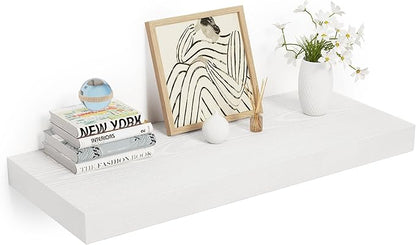 Heimlove 24 x 12 Inch Deep Floating Shelves Wall Mounted with Invisible Brackets,Storage Hanging Shelf for Wall Decor in Bathroom, Bedroom, Toilet, Kitchen, Living Room, Office Set of 1 (White)