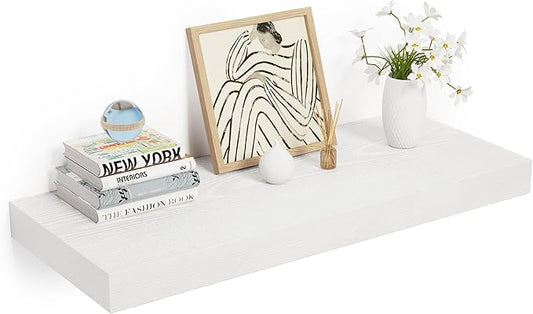 Heimlove 24 x 12 Inch Deep Floating Shelves Wall Mounted with Invisible Brackets,Storage Hanging Shelf for Wall Decor in Bathroom, Bedroom, Toilet, Kitchen, Living Room, Office Set of 1 (White)