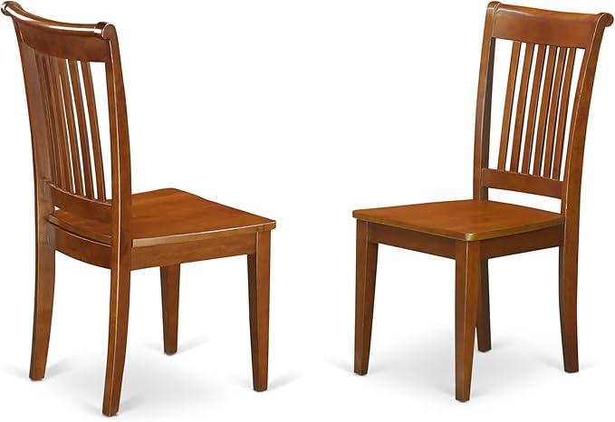 East West Furniture POC-SBR-W Portland Dining Room Chairs - Slat Back Wood Seat Chairs, Set of 2, Saddle Brown