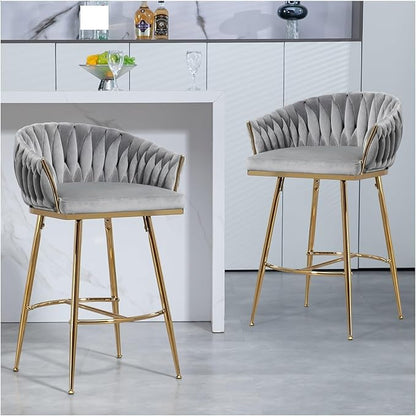 26'' Counter Height bar stools Set of 2 Kitchen Island Counter bar Stool with Hand- Wave Back, Golden Chromed Base and footrest,for Living Room