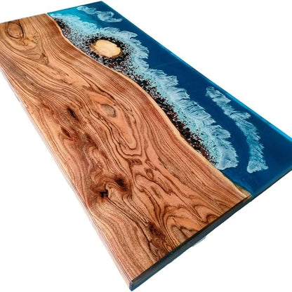 RESINHOMEFURNITURE Premium Exquisite Mini Island Look Blue Ocean Beach with Stones Epoxy Dining Table Resin Table Coffee Table Kitchen Table Conference Table Side/End Table Bar Counter