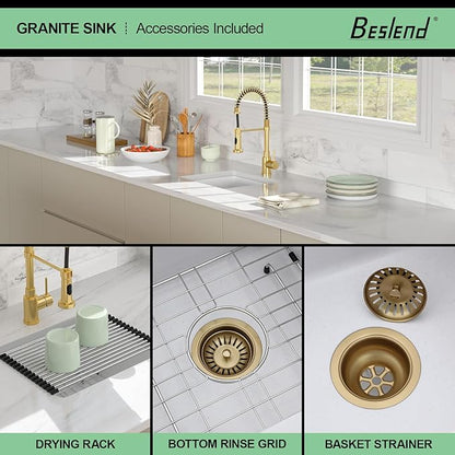 18 White Granite Composite Bar Sink - 18x16 Undermount Granite Quartz Kitchen Sink Pure White 9 Inch Depth Small Signle Bowl RV Sinks Under Counter