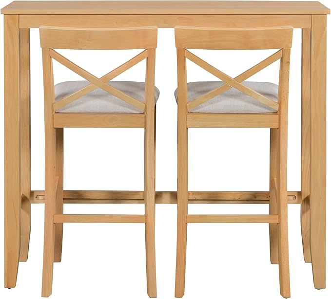 VilroCaz Farmhouse 3-Piece Counter Height Wood Kitchen Dining Sets, Home Bar Pub Kitchen Breakfast Set, 48'' Long Bar Table with 2 Upholstery Chairs for Small Places