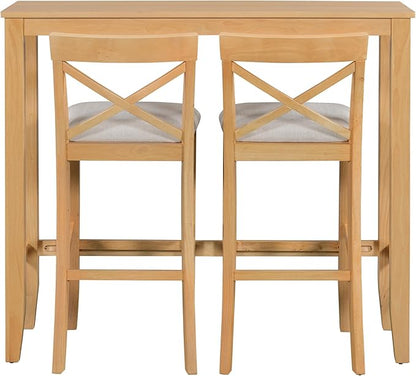 VilroCaz Farmhouse 3-Piece Counter Height Wood Kitchen Dining Sets, Home Bar Pub Kitchen Breakfast Set, 48'' Long Bar Table with 2 Upholstery Chairs for Small Places
