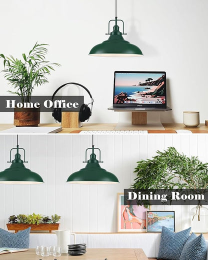 Green Pendant Light Kitchen Island, 16 Inch Large Pendant Lights, Industrial Pendant Lights, Vintage Farmhouse Pendant Light for Kitchen Island, Dining Room, Hallway (1 Pack)