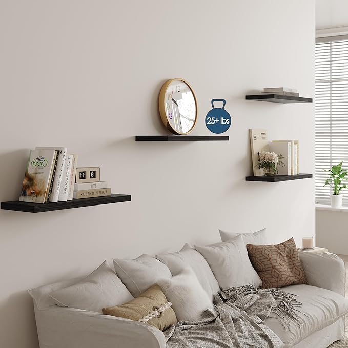 Wall Shelf Set of 1,Dark Wood Floating Shelves 36 in W x 10 in D x 1 in H, Wooden Floating Wall Shelf with Invisible Brackets for Living Room/Bedroom/Bathroom/Kitchen Storage and Decor