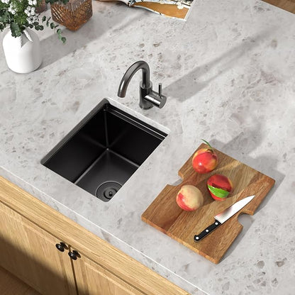 12 x 15 Inch Undermount Bar Sink, Workstation 16 Gauge 304 Stainless Steel Single Bowl Wet Prep Sink, Gunmetal Black, for Small Space, Kitchen Bar, Boat, and RV #TLU-0016