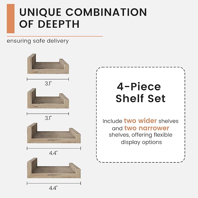 FLYJOE Floating Picture Ledge Shelves for Wall Set of 4, 36 Inch Wall Shelves with Lip Long Large Nursery Book Shelf for Toys Storage Kids Bookshelf Wall Mounted Living Room Bedroom Decor Frames