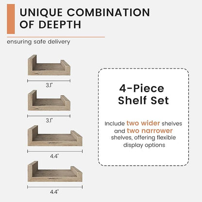 FLYJOE Floating Picture Ledge Shelves for Wall Set of 4, 56 Inch Wall Shelves with Lip Long Large Nursery Book Shelf for Toys Storage Kids Bookshelf Wall Mounted Living Room Bedroom Decor Frames