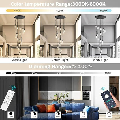 18 Light Modern Glam Crystal Chandelier for High Ceiling LED Dimmable Ceiling Pendant Light Staircase Foyer Enterway Living Room Chandelier Lighting Antique Black