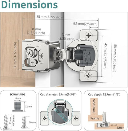 30 Pack 1 1/2" Overlay 3D Soft Close Hinges for Face Frame Kitchen Cabinet, 3 Way Adjust, Self Closing Concealed Cabinet Hinges-105 Degree